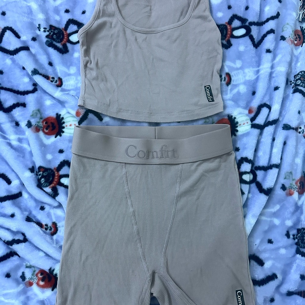 Comfrt Tan Ribbed Tank and Shorts Set